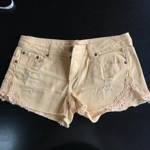 Pale Yellow Jean Shorts with Lace